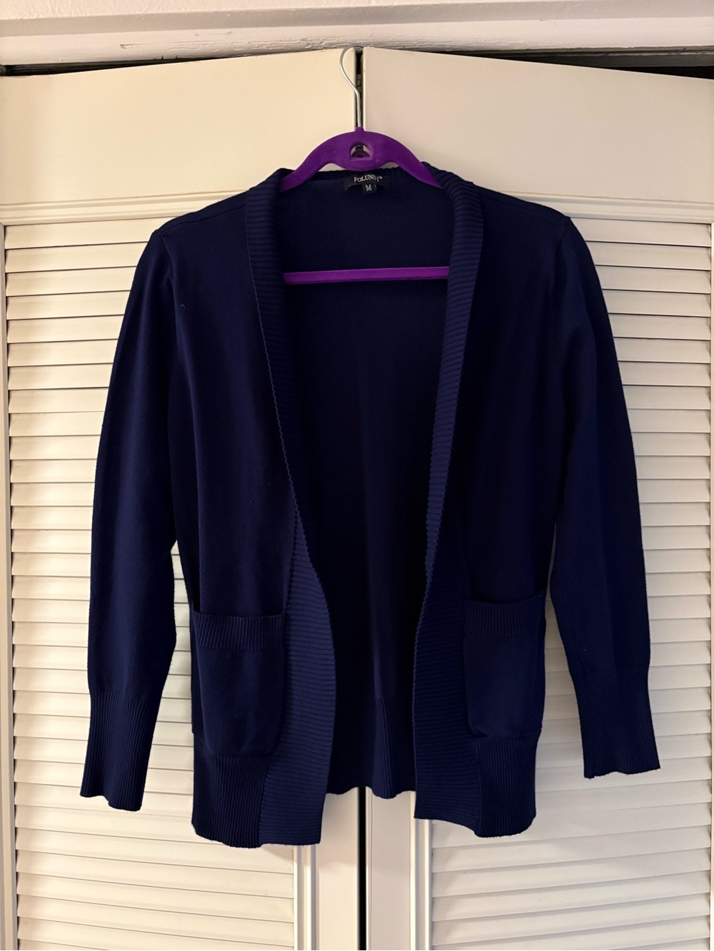 Folunsi Medium Navy Open-Front Cardigan with Pockets